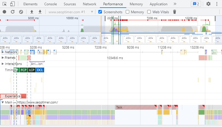 resultados das ferramentas de desenvolvedor do chrome