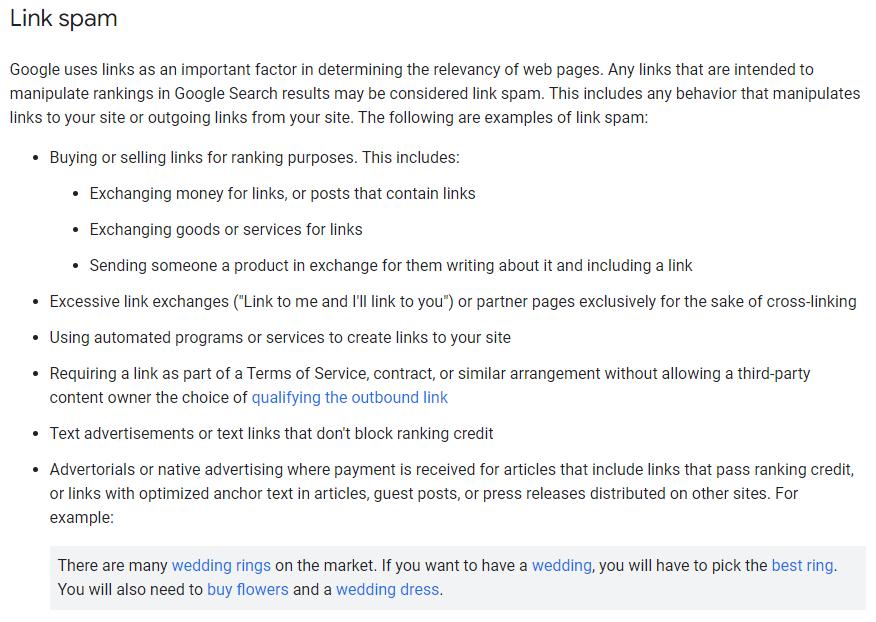 google tentang spam tautan